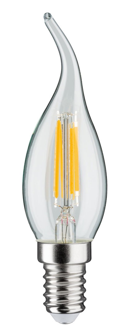LED candle bulb with clear glass flame shape and silver screw base for decorative lighting
