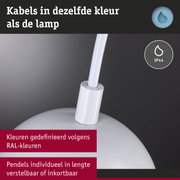 Witte hanglamp met wit kabel in dezelfde kleur als de lamp, IP44 beschermingsklasse, verstelbare lengte