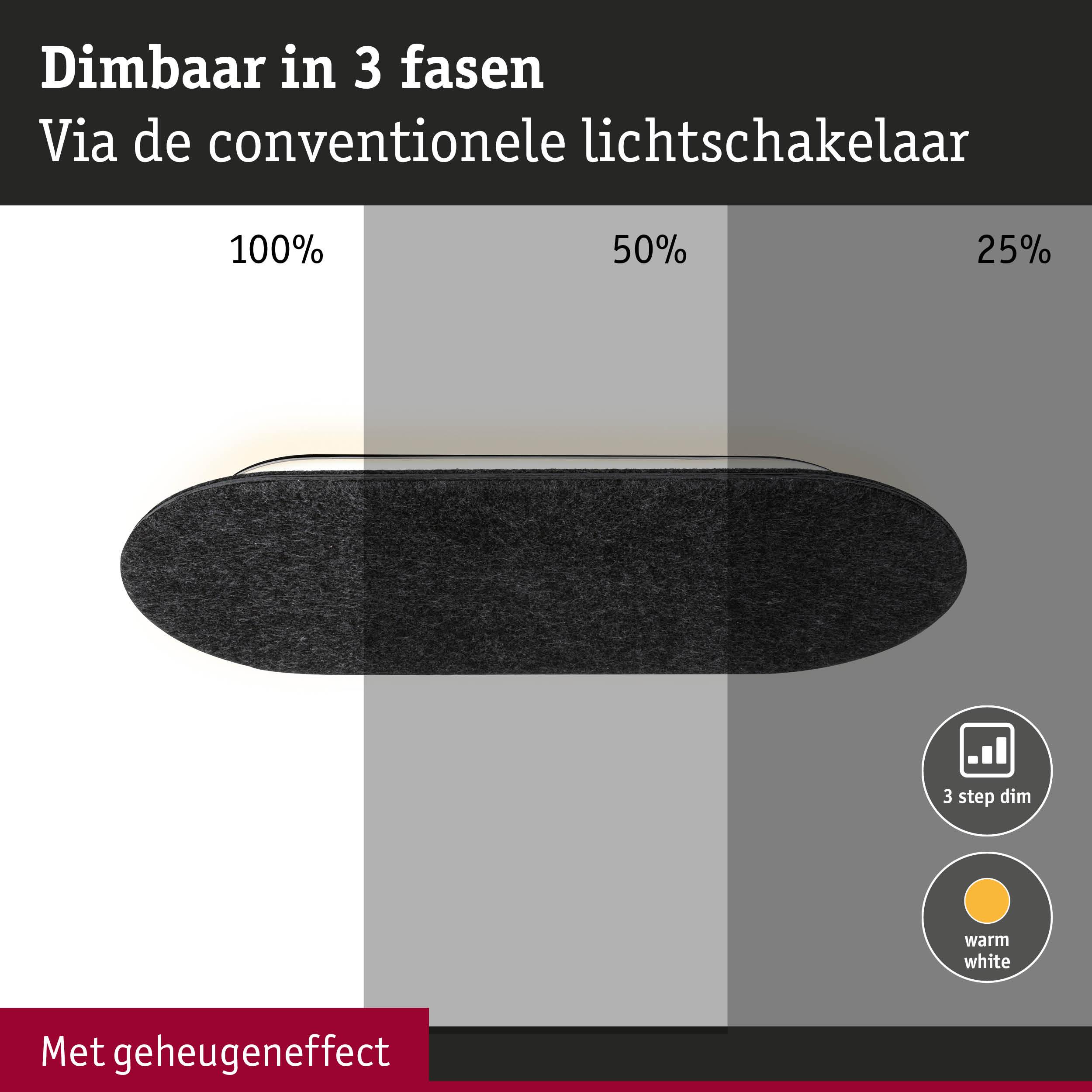 Zwarte LED-lamp dimbaar in 3 stappen met warm wit licht en geheugeneffect