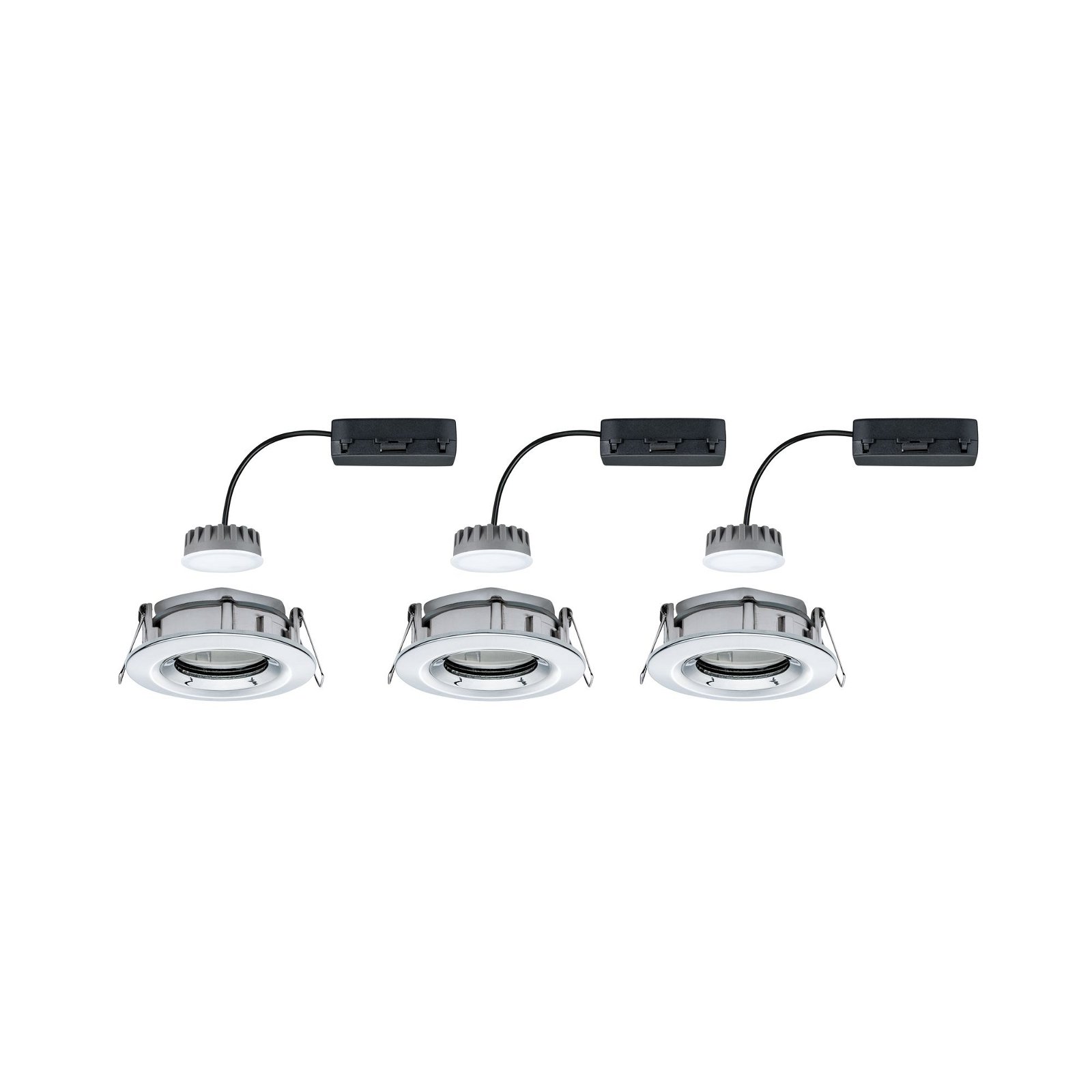 LED Recessed luminaire Nova Plus Coin Basic Set Swivelling IP65 round 93mm 30° Coin 3x6W 3x470lm 230V dimmable 2700K Chrome