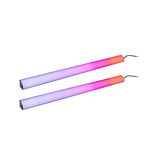 Two elongated LED light bars with red to violet gradient, modern ambient lighting with cable connection.