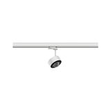 Weißer LED-Schienenstrahler aus Metall mit schwenkbarem Kopf für flexible Beleuchtung