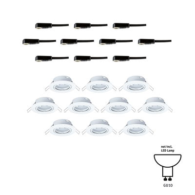 Dix spots encastrés blancs en plastique avec dix connecteurs noirs pour lampes LED GU10