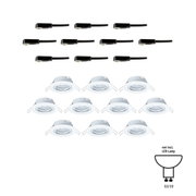 Zehn weiße Einbaustrahler aus Kunststoff mit zehn schwarzen Steckverbindern für GU10 LED Lampen