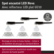 Spot encastré LED Nova en aluminium blanc avec lampe LED plate GU10 et câble d'alimentation noir