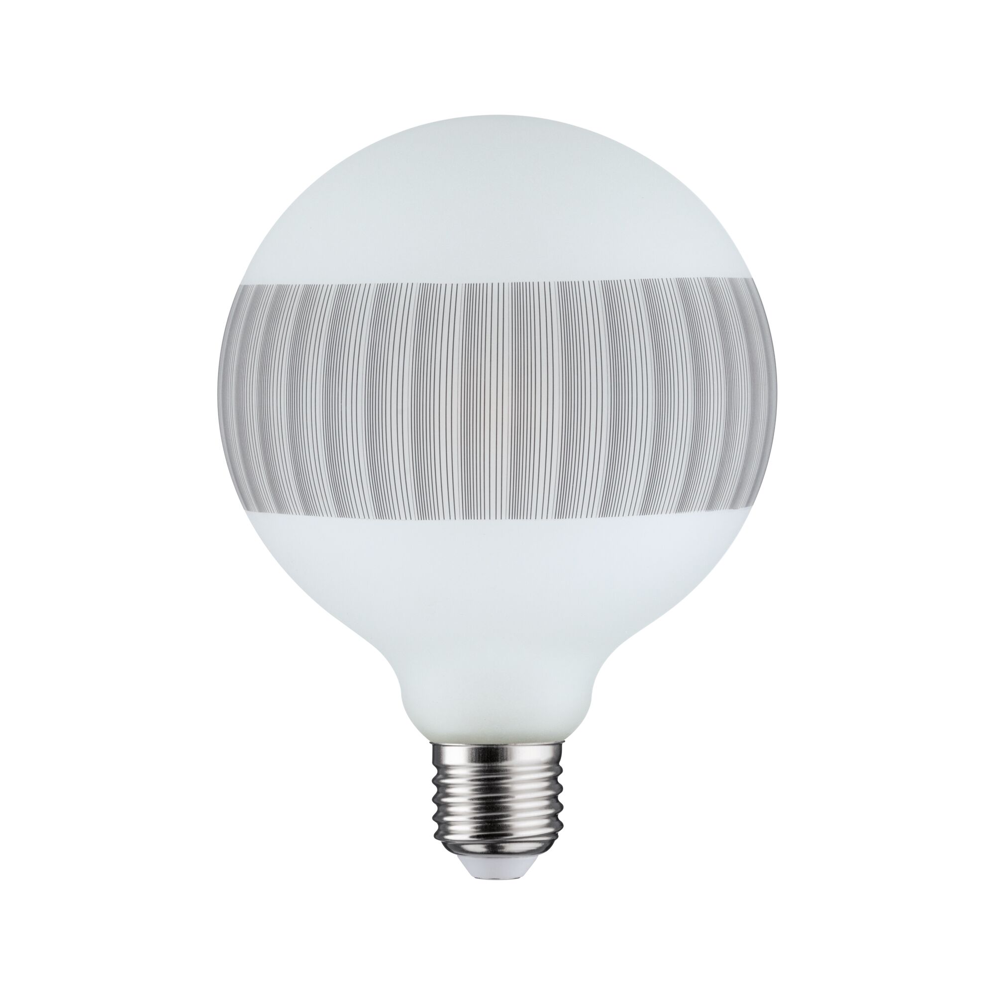 Ampoule LED ronde avec base E27 et motif rayé gris pour éclairage économique