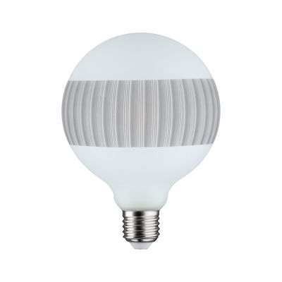 Ampoule LED ronde avec base E27 et motif rayé gris pour éclairage économique