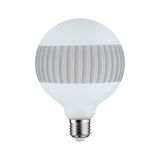 Round LED bulb with E27 base and grey stripe pattern for energy-efficient lighting