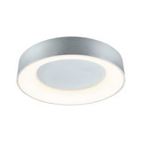 Runde Deckenleuchte aus silbernem Metall mit warmweißem LED-Licht für moderne Wohnräume