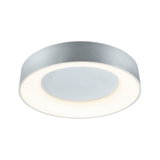 Rund loftlampe i sølvmetal med varmt hvidt LED-lys til moderne boligbelysning