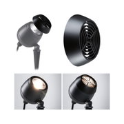 Schwarze LED-Außenleuchte mit abnehmbarem Schutzgitter aus Metall für Gartenbeleuchtung.