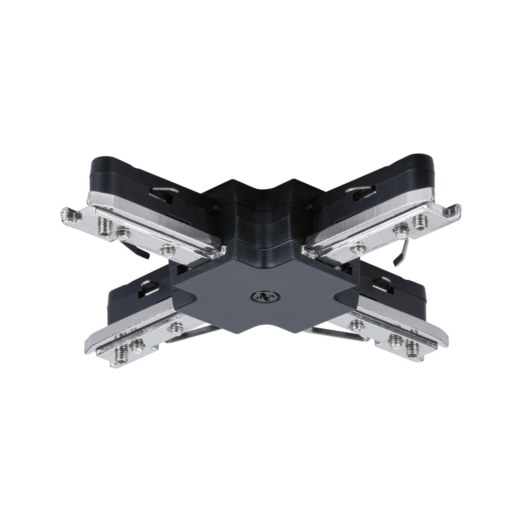 URail Connecteur X-Stück 104x104mm max. 1000W Noir mat Connecteur métallique noir et argent avec vis pour système d'éclairage LED modulaire sur rail