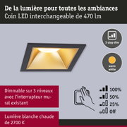 Spot LED encastré noir avec lumière blanc chaud et gradation 3 niveaux pour éclairage intérieur