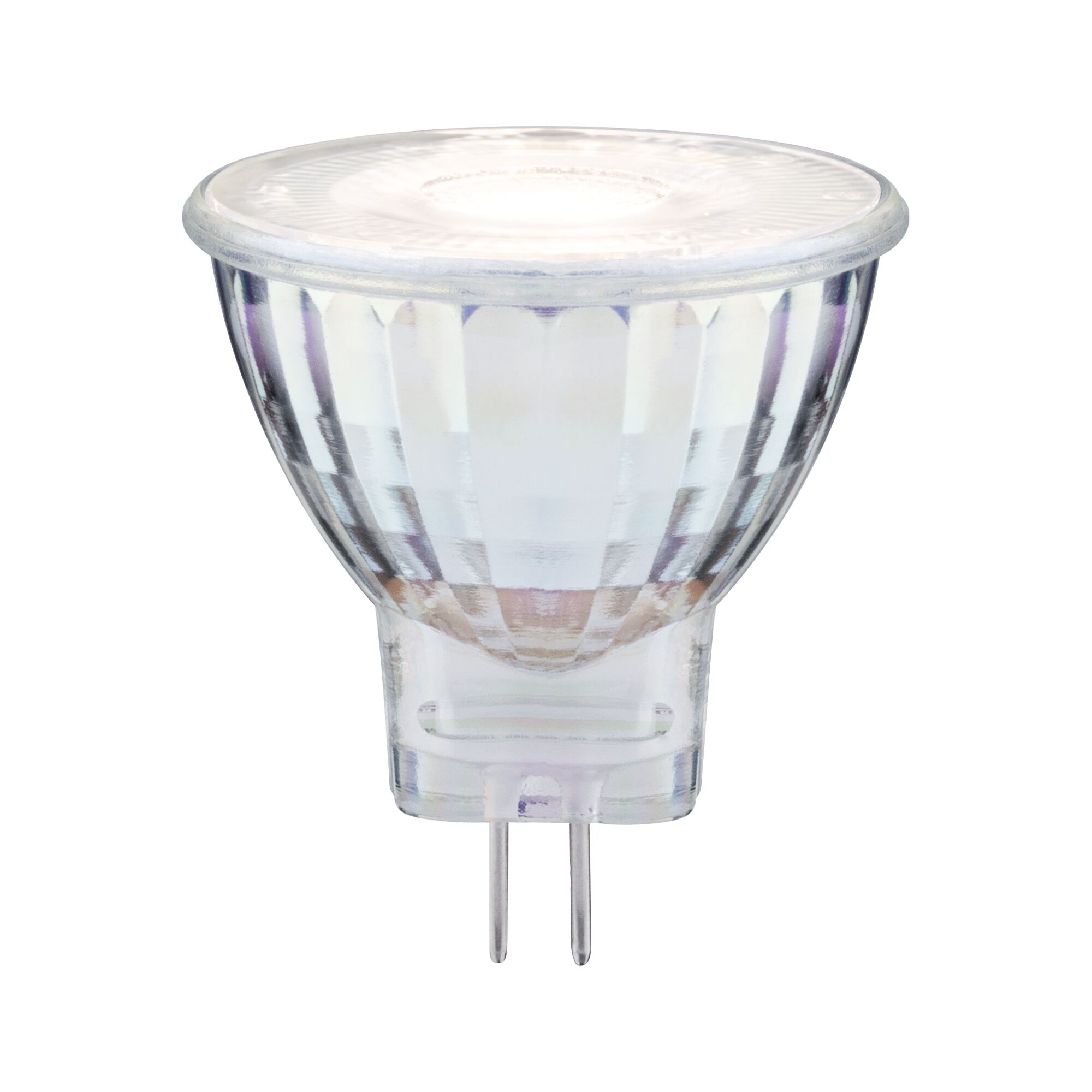 Klares MR16 LED-Leuchtmittel mit Glasgehäuse und zwei Metallstiften für energiesparende Beleuchtung