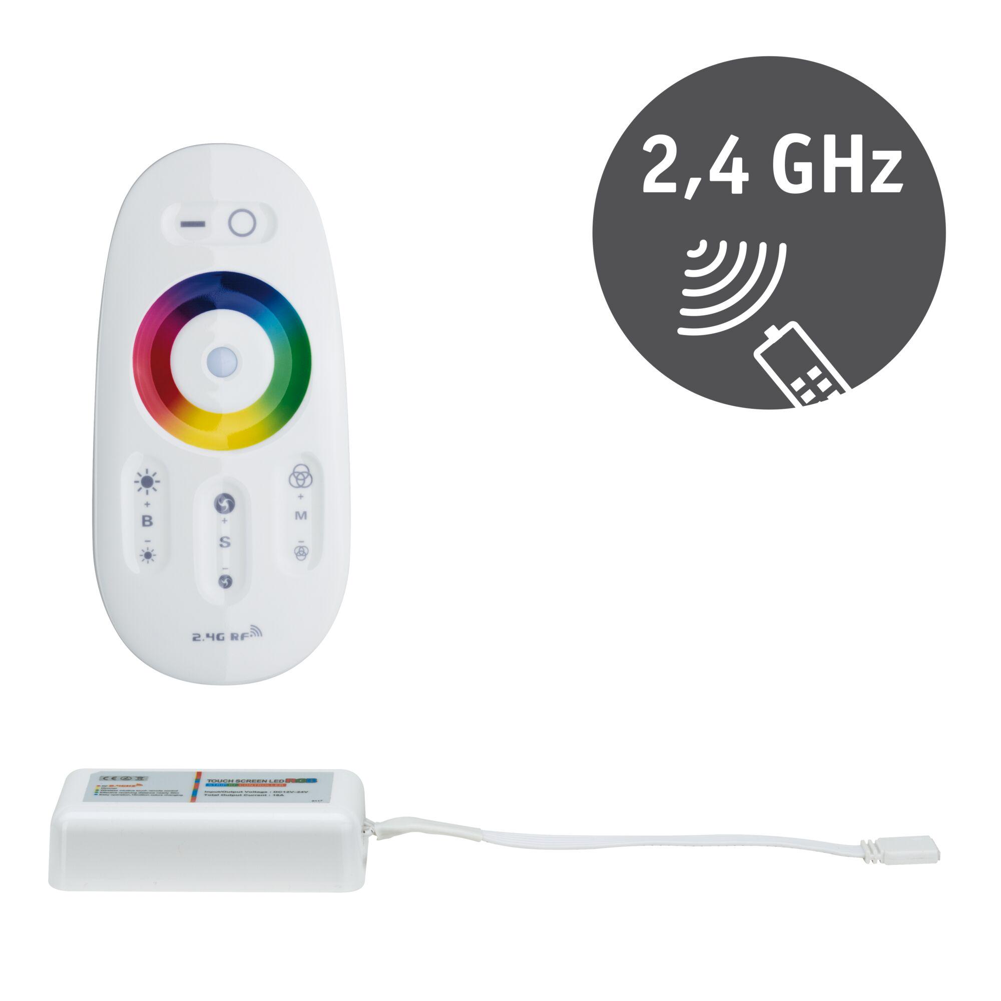MaxLED accessoires Commande RGBW 24V max. 144W Blanc Télécommande tactile LED RGB blanche 2,4 GHz sans fil avec contrôleur assorti pour éclairage