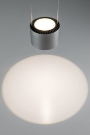 Modern LED pendant light with silver aluminium housing and warm white light for living spaces