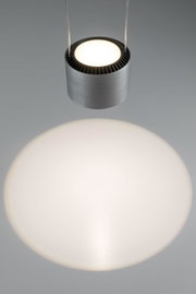Modern LED pendant light with silver aluminium housing and warm white light for living spaces