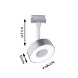 Round silver LED spotlight with 100 mm diameter and 147 mm height for modern indoor lighting