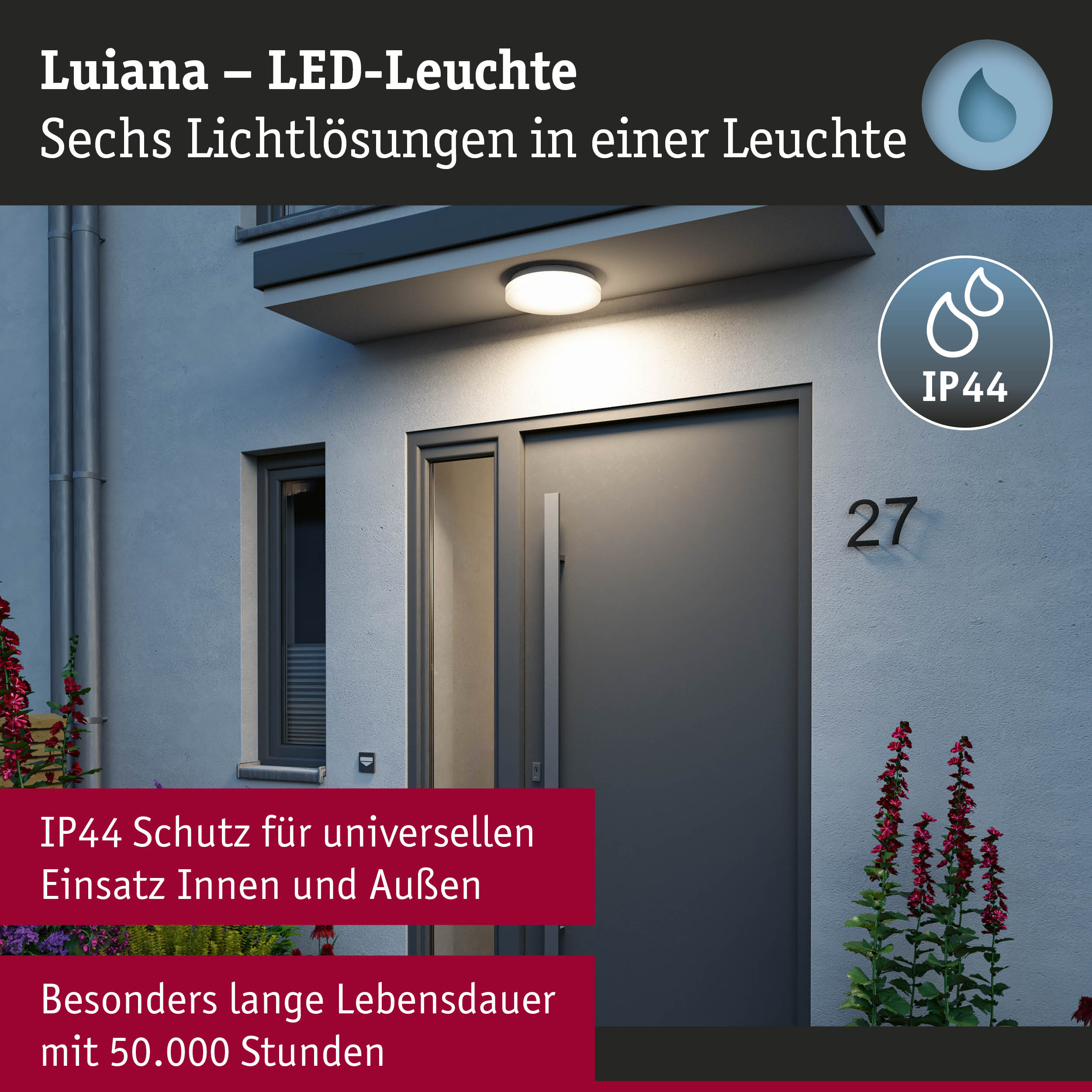 Luiana LED-Leuchte in Weiß mit IP44 Schutz für Innen- und Außenbereich, langlebige Außenbeleuchtung
