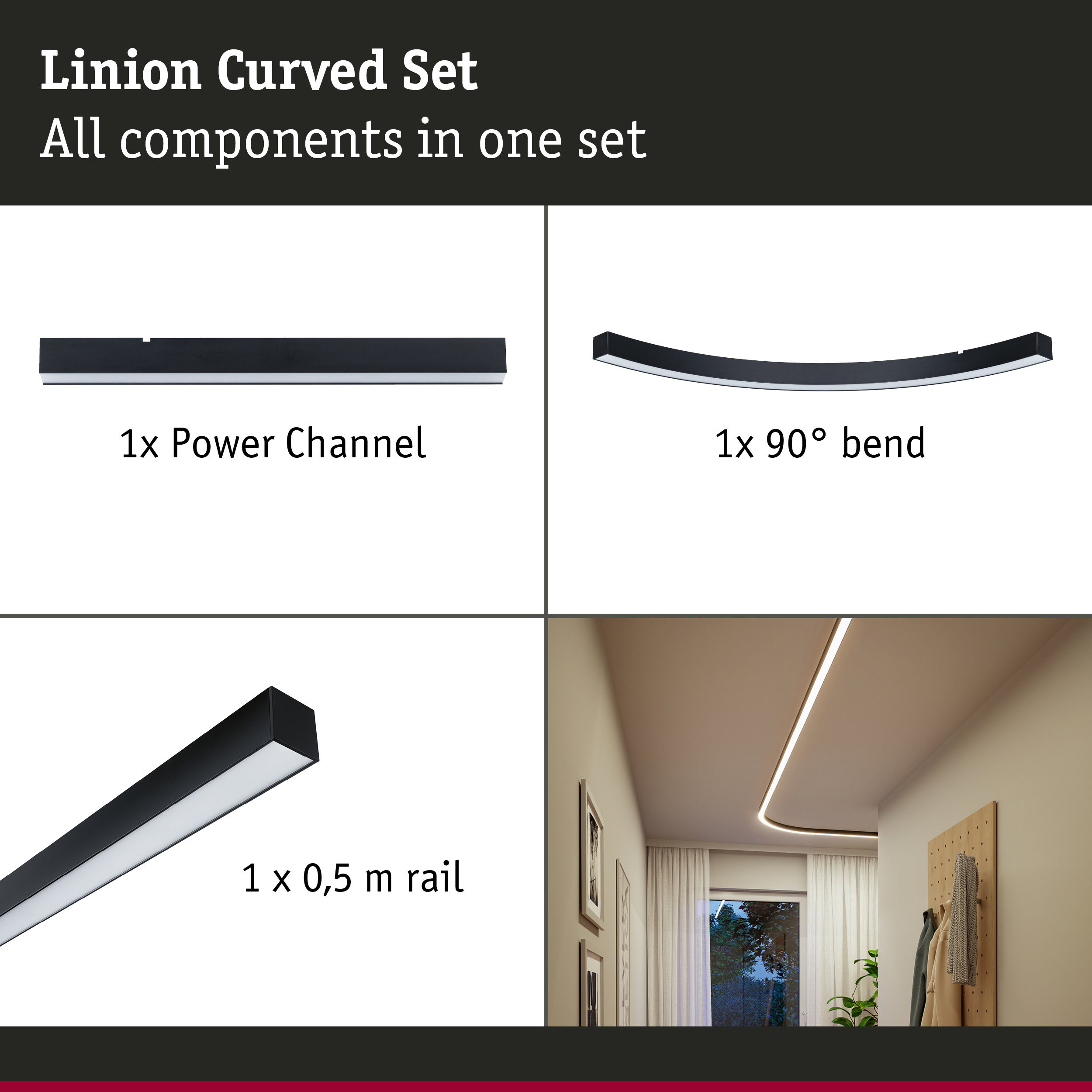 Linion Light Channel Curve Complete Set 230/24V W 3000K Signal black