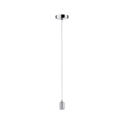 Modern chrome pendant holder with white cable for LED lights, minimalist lighting accessory