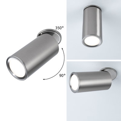 Moderne LED-plafondspot van geborsteld roestvrij staal met 350° draaibare kop voor flexibele verlichting