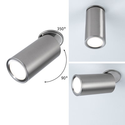 Modern LED ceiling spotlight in brushed stainless steel with 350° rotatable head for flexible lighting solutions
