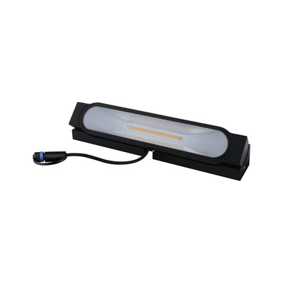 Black LED light with long, slim design and cable connector for versatile lighting applications