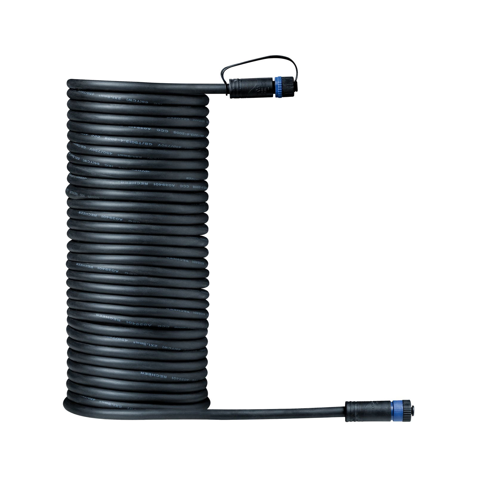 Plug & Shine Cables 10m IP68 Black Black long connection cable with durable connectors, suitable for LED lighting installations.