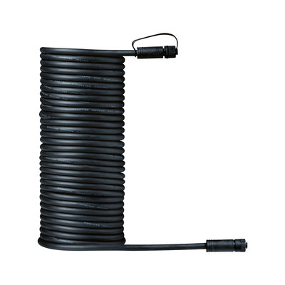 Câble de connexion noir long avec connecteurs robustes, adapté aux installations d'éclairage LED.
