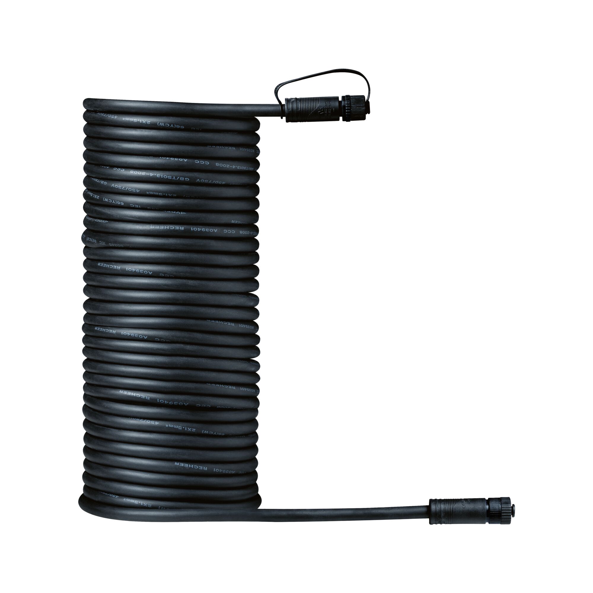 Plug & Shine Kabel 10m IP68 Schwarz Schwarzes, langes Verbindungskabel mit robusten Steckern, ideal für LED-Beleuchtungssysteme.