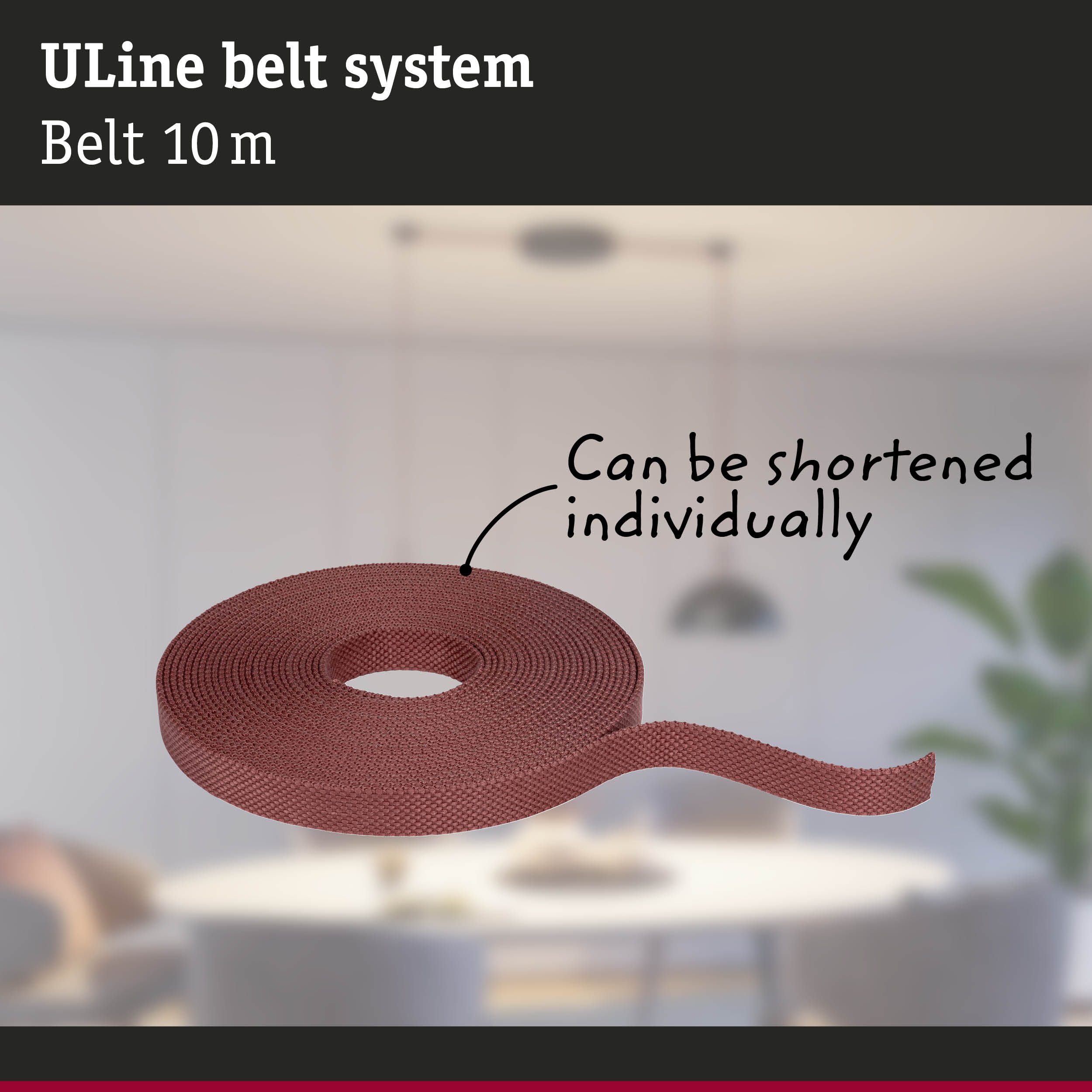 Red ULine textile belt, 10 meters long, can be shortened individually for lighting systems