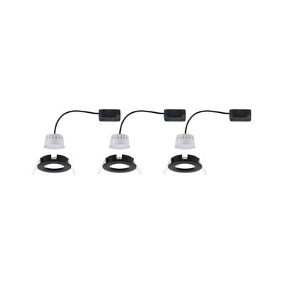 Trois spots encastrés noirs avec modules LED blancs et câbles pour éclairage intérieur moderne