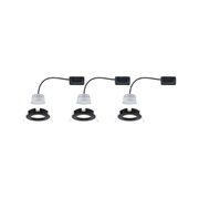 Drei schwarze Einbaustrahler mit weißen LED-Modulen und Anschlusskabeln für moderne Raumbeleuchtung