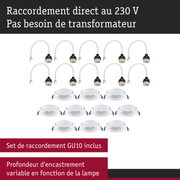 Spot encastré blanc avec douille GU10 et raccordement direct 230V sans transformateur, profondeur d'encastrement variable