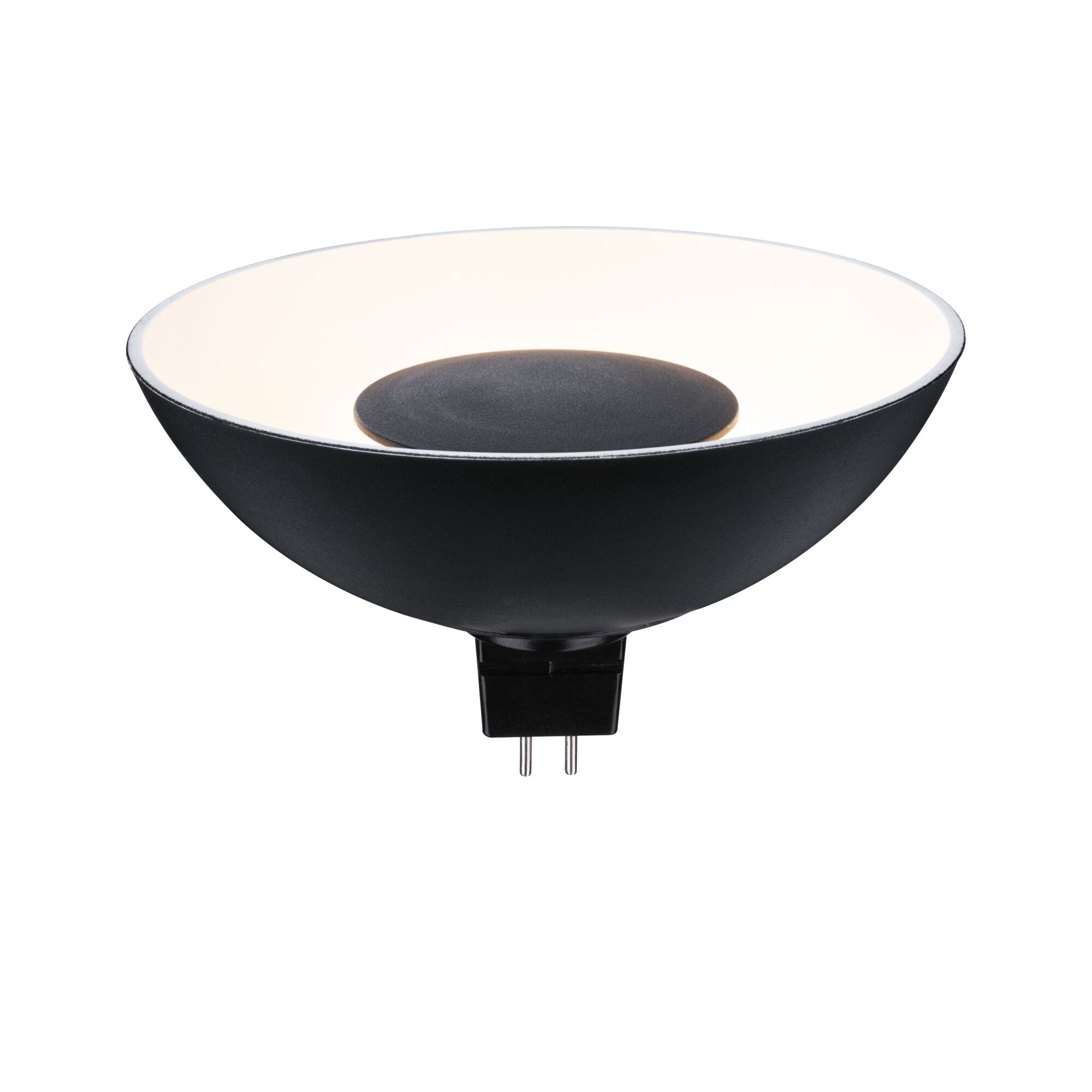 Black LED lamp with white reflector and GU5.3 base for energy-efficient lighting