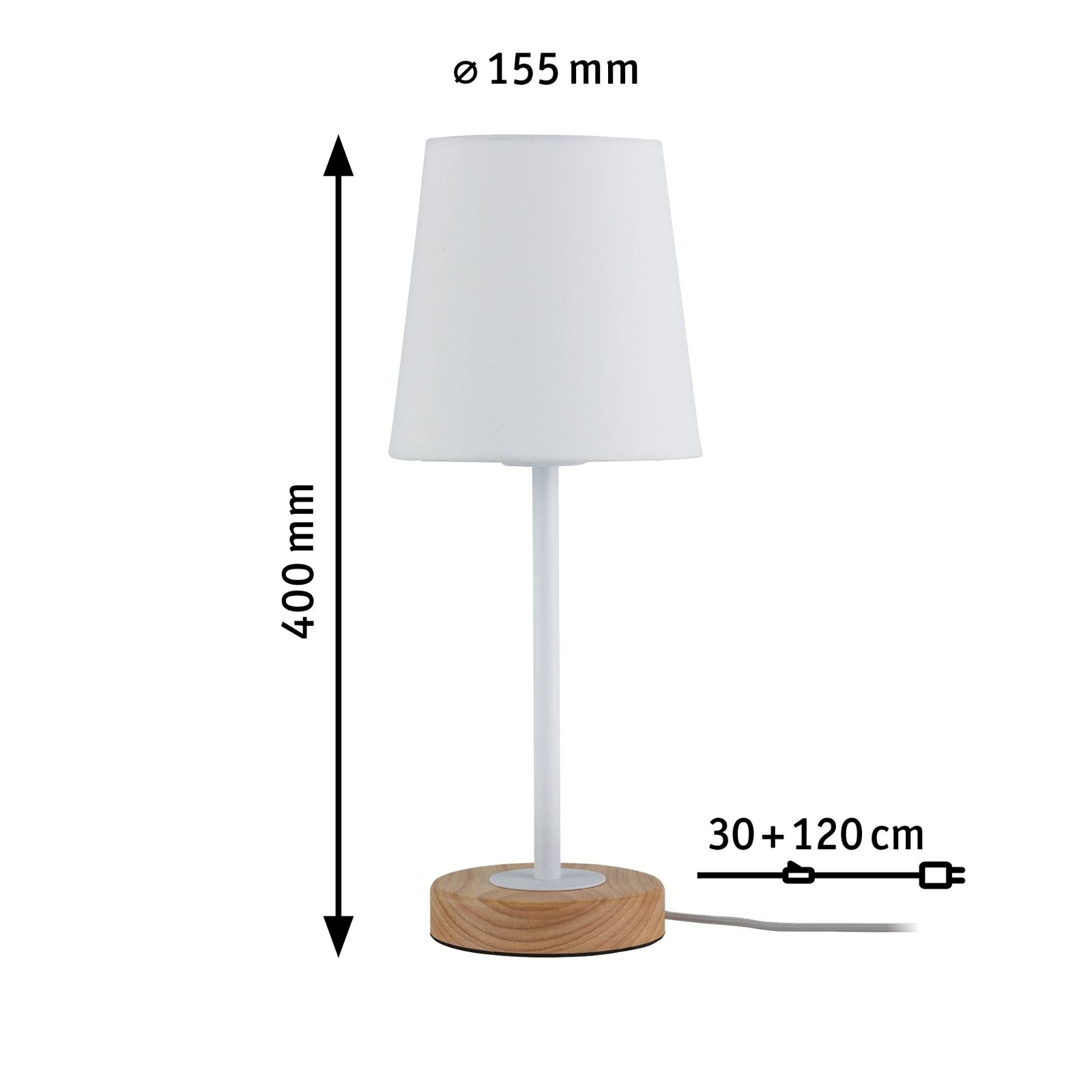Neordic LED-tafellamp Stellan E27 max. 20W Wit/Hout Textiel/Metaal/Hout