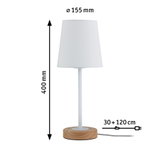 Lampe de table blanche avec abat-jour en tissu et base en bois, 40 cm de haut, câble de 150 cm, éclairage intérieur moderne