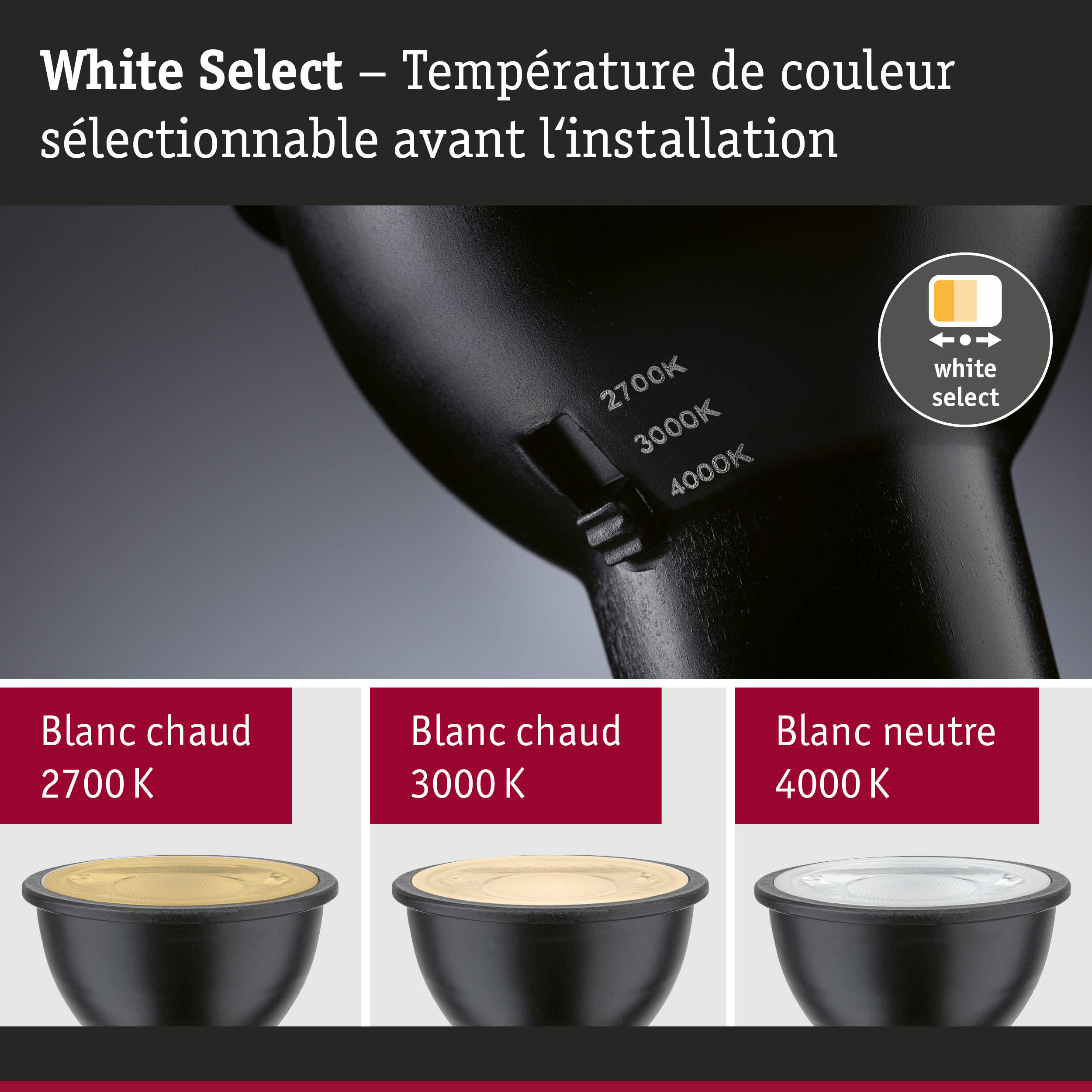 Lampe LED noire avec température de couleur réglable de 2700K à 4000K pour un éclairage polyvalent