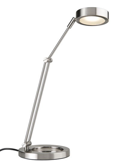 Lampe de bureau LED moderne en acier inoxydable brossé avec tête ronde et bras réglable