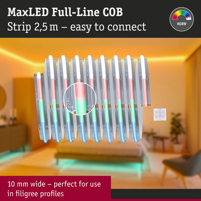 MaxLED Full-Line COB RGBW LED strip 2.5 m long, 10 mm wide, ideal for delicate profiles, easy to connect