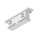 White plastic adapter piece for track system with metal contacts for LED lighting