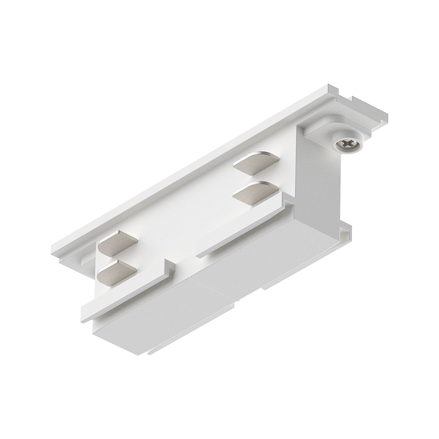 Adaptateur en plastique blanc avec contacts métalliques pour systèmes d'éclairage sur rail LED