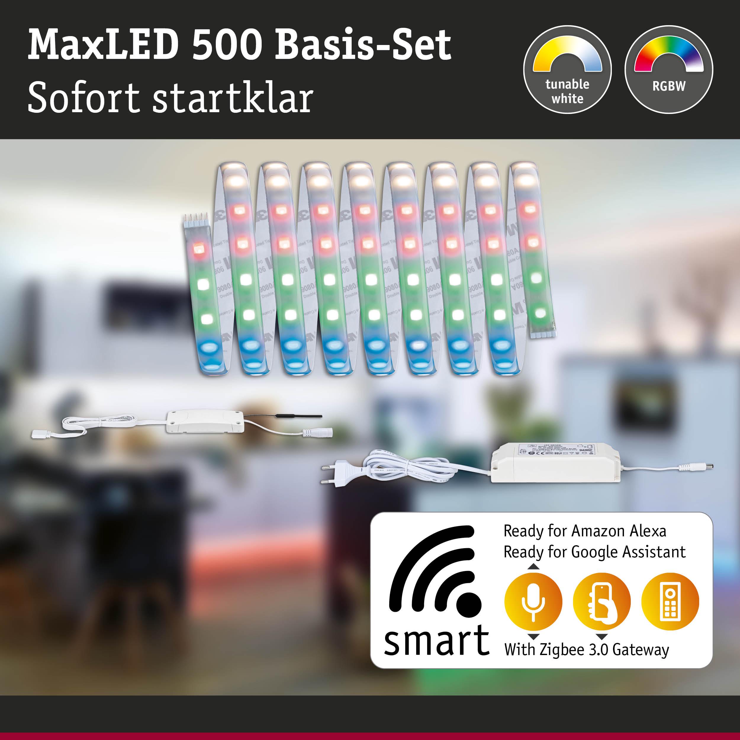 MaxLED 500 Basis-Set mit RGBW LED-Streifen und smart Steuerung für Alexa und Google Assistant