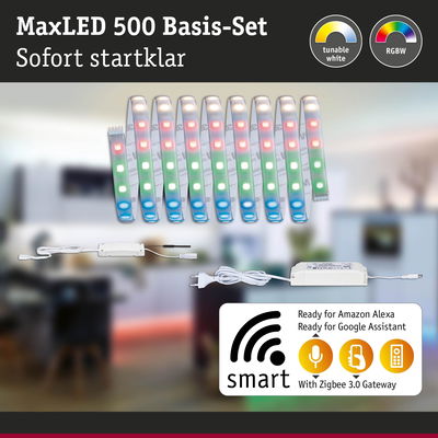MaxLED 500 Basis-Set mit RGBW LED-Streifen und smart Steuerung für Alexa und Google Assistant