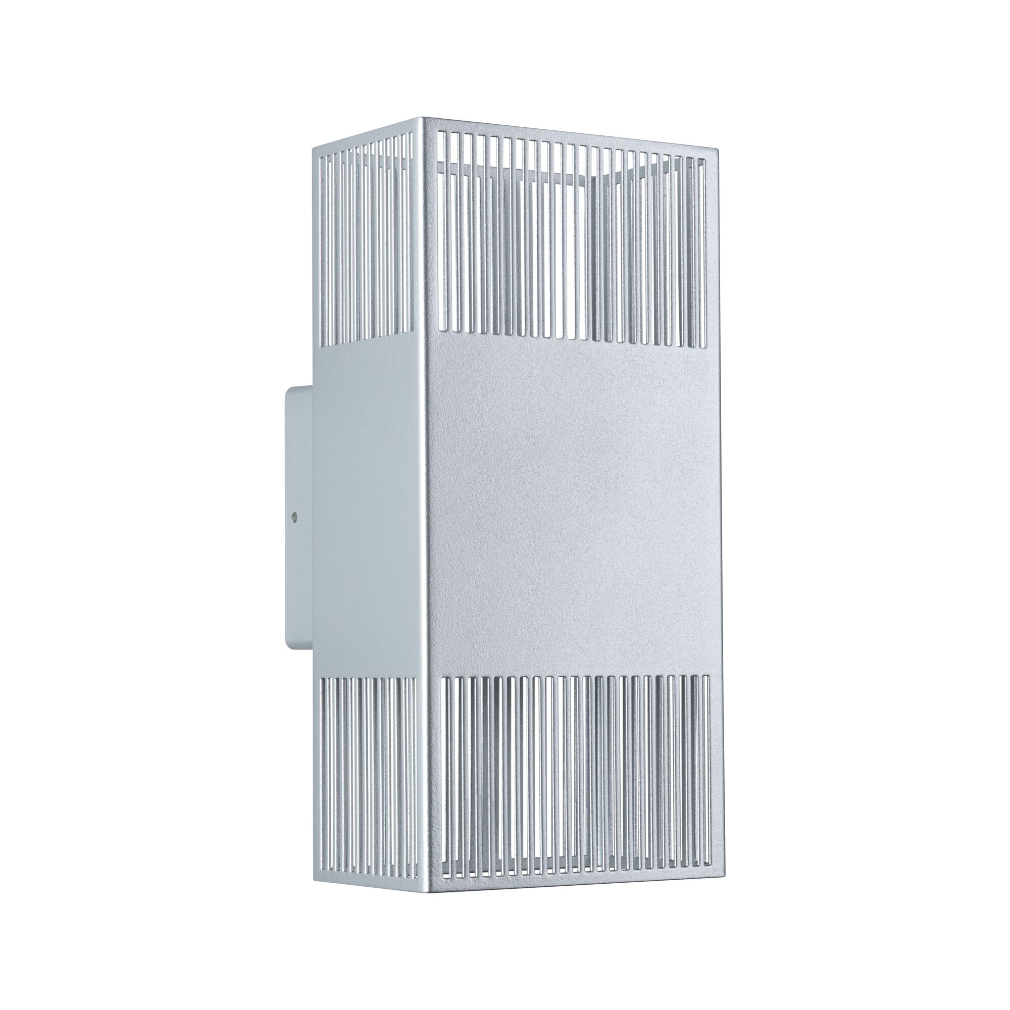 Modern silver metal wall light with vertical slats for stylish indoor lighting and home decor
