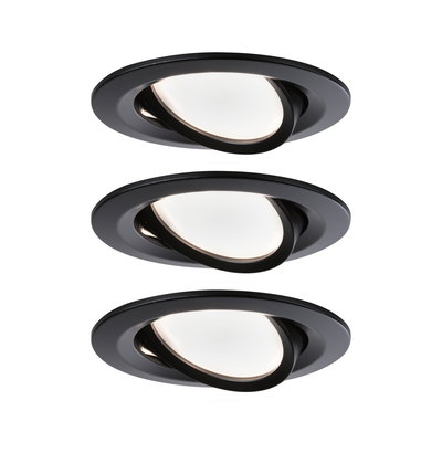 Trois spots encastrés noirs avec diffuseur blanc en plastique pour éclairage LED moderne