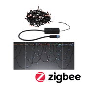 Schwarze LED-Lichterkette mit Steuerbox und Steckverbinder, geeignet für smarte Zigbee Beleuchtung.