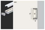 Aluminum LED profile with milky diffuser and end cap, dimensions 17x9 mm, LED strip lighting accessory