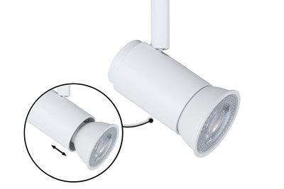 Spot LED blanc en métal avec tête réglable pour un éclairage flexible.